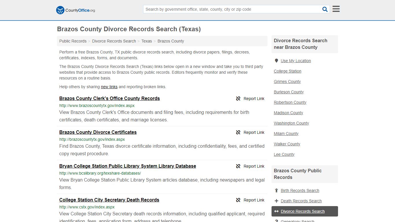 Brazos County Divorce Records Search (Texas) - County Office